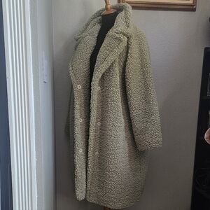 Lucky Brand Faux Shearling Coat Sage Green Oversized